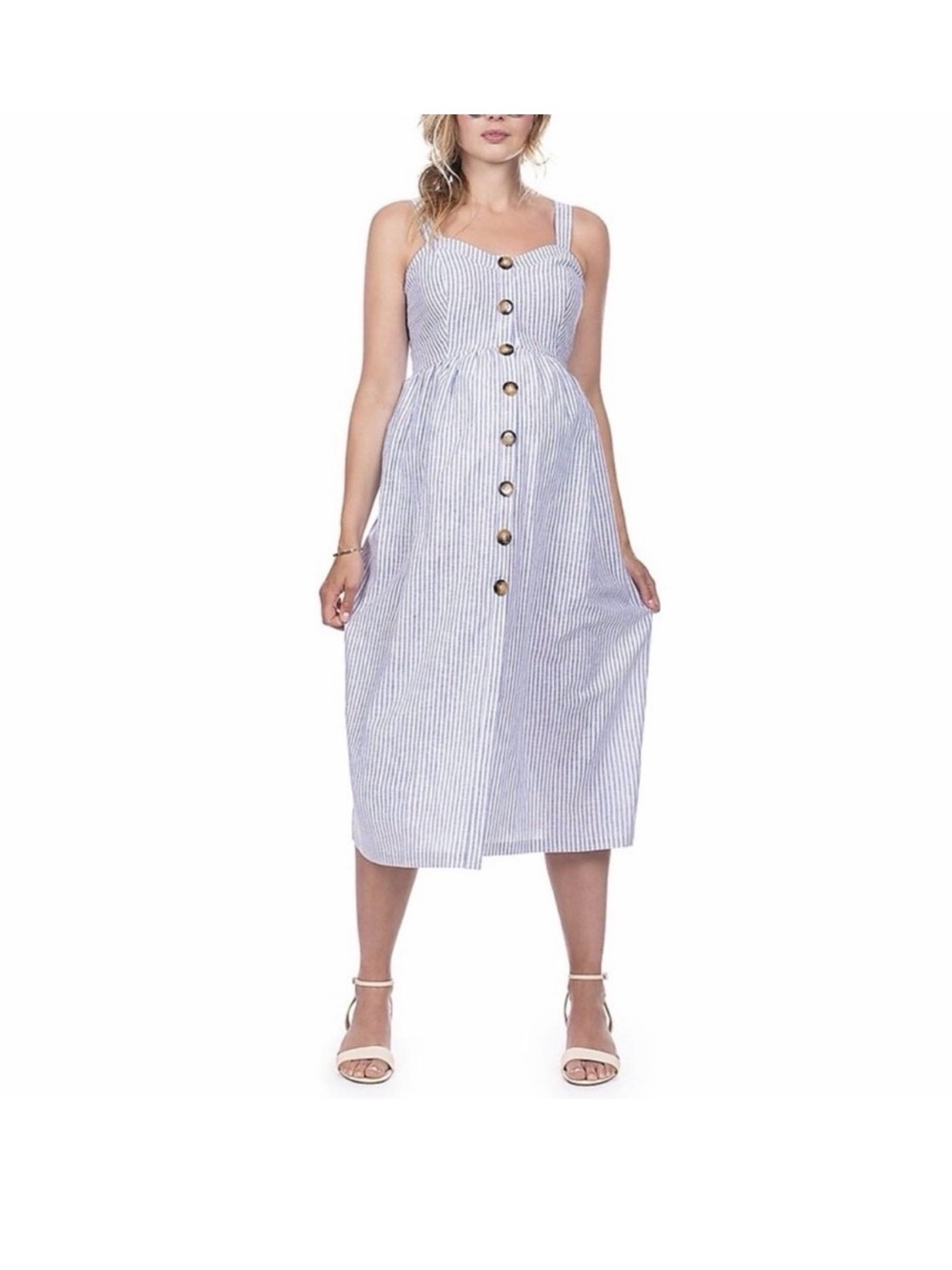 NWT Seraphine Adalia Blue & White Striped Button Midi Maternity/ nursing Dress